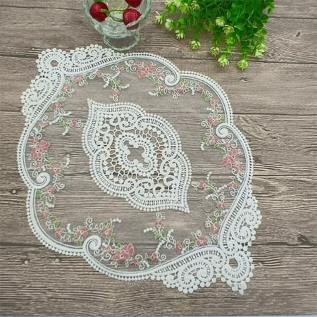 

Rose Embroidered Tablecloth Lace Round Table Cover Wedding Party Dinner Decor