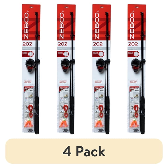 (4 pack) Zebco 202 5-foot 6-inch Medium Light Freshwater Spincast Rod and Reel Combo with Eagle Claw Tackle Kit