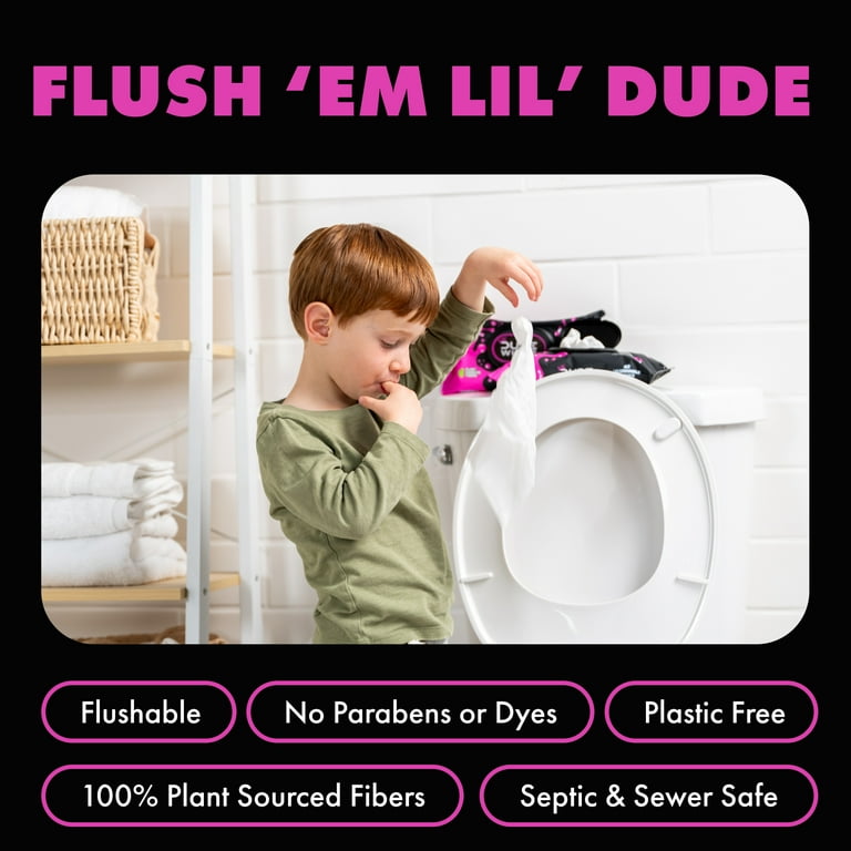 LiL' DUDE Wipes, Extra Large Bubble Bum Flushable Wet Wipes for Kids, Bubble Gum Scent, 42 Count, 1 Pack (Select for More Options)