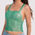 thumbnail image 4 of Women Tank Tops Rhinestone Square Neck Straps Sparkly Sleeveless Crop Club Top Womens Cami Green M, 4 of 6