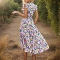 thumbnail image 3 of Dresses for Women V Neck Floral Ruffle Sleeve Flowy Midi Dress Boho for Beach Party Resort Wedding Guest Summer Going Out Dress, 3 of 4