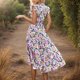 thumbnail image 4 of Vestido Maxi de Manga Larga para las Mujeres Otoño Flor Impresión Vestido de Cuello de Tripulación Casual, Vestido de Playa Flujo en Capas con Bolsillos Laterales para Viajes Y Fiestas, 4 of 4