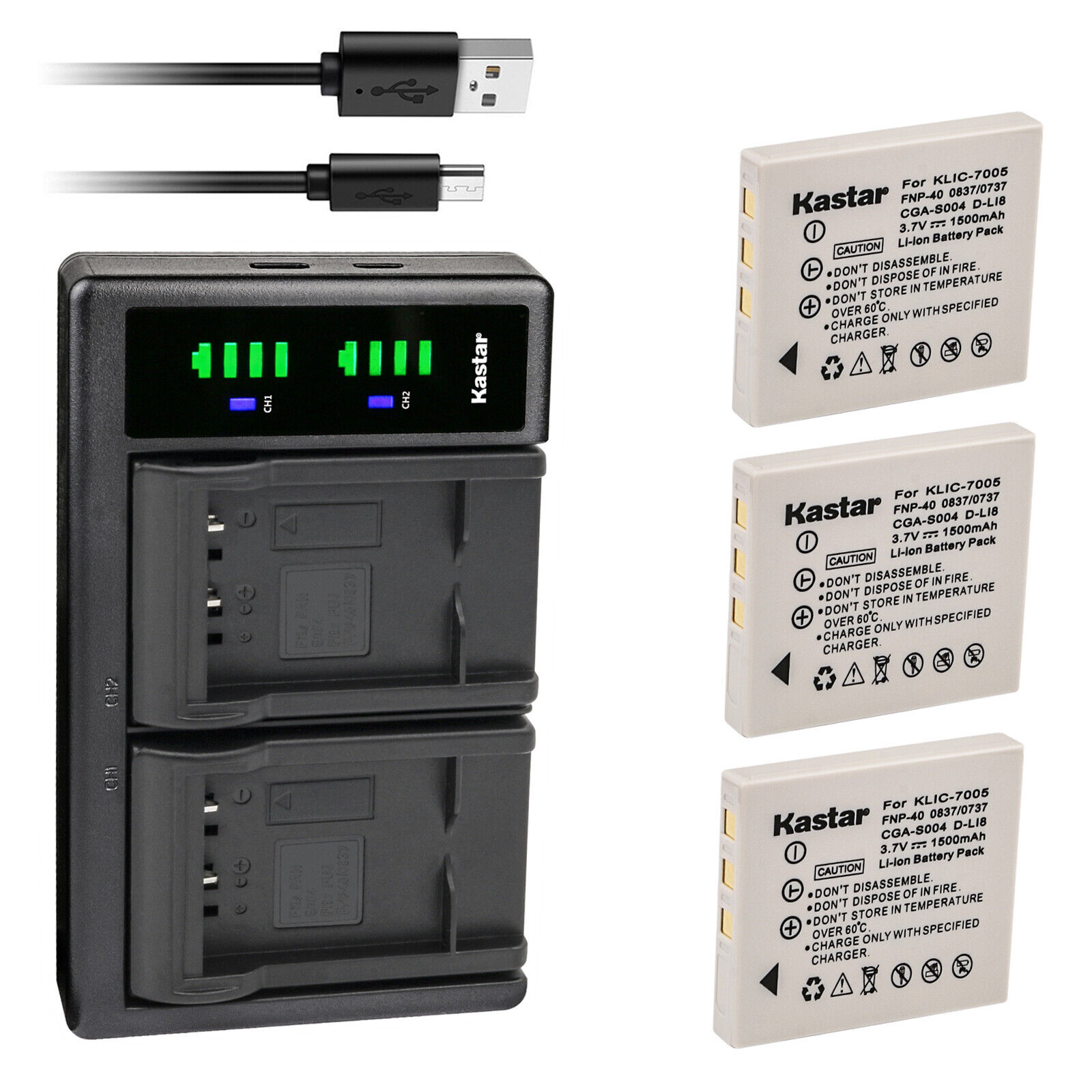 Kastar Battery Wall Charger Kit – For Sanyo NP-40 & Xacti VPC-E760 Cameras – 1500mAh Li-Ion