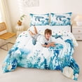 thumbnail image 3 of jejeloiu Watercolor Ocean Life Full Size Comforter Sets,Turtle Jellyfish Bedding Comforter Set For Boys,Teal White,Polkadot Reversible,3 Pieces,1 Comforter and 2 Pillowcases, 3 of 7