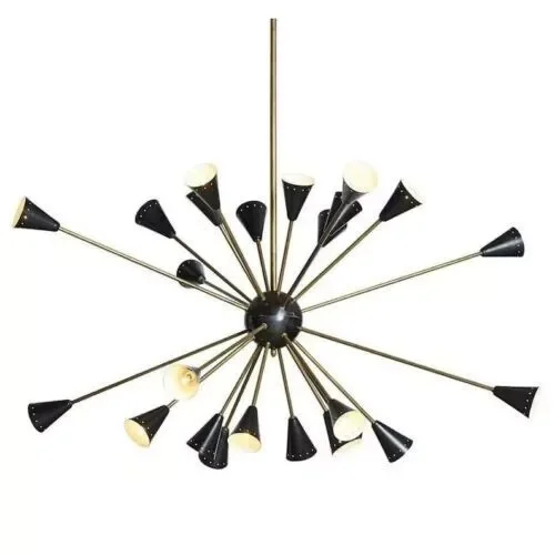 Stilnovo Style 24-Light Sputnik Chandelier – Mid Century Modern Brass Light Fixture, Retro Statement Lighting Gift