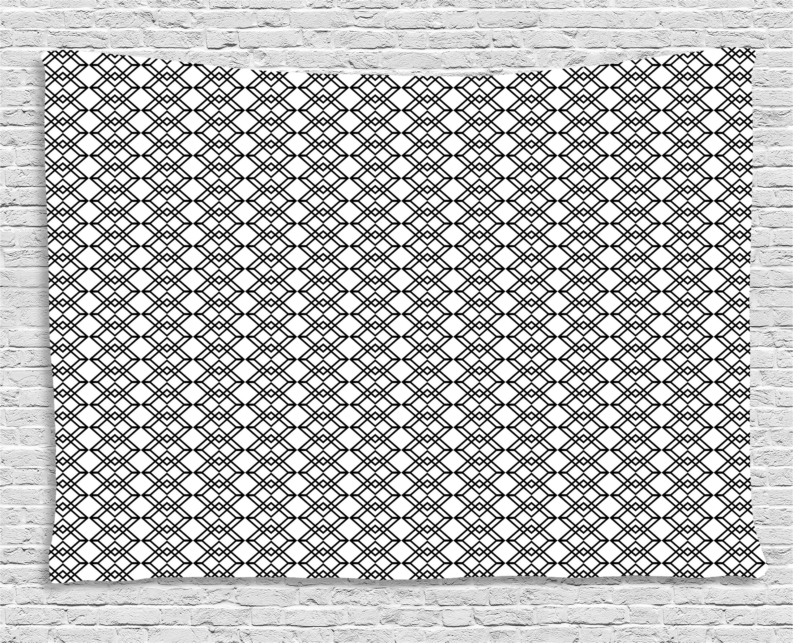 Black and White Tapestry, Grid Style Lines Monochrome Interlace Squares