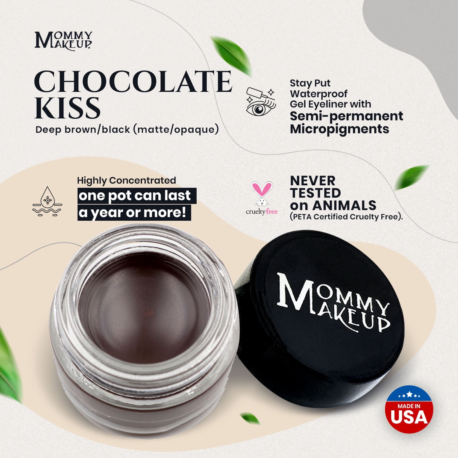 Waterproof Gel Eyeliner Pot in Chocolate Kiss (Deep Brown / Black) - Long Wear Cream Eye Liner - Stay Put Gel Eyeliner by Mommy Makeup