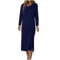 thumbnail image 2 of Npasoilc Dresses For Women Tendy Long Sleeve V-Neck Side Slit Draping Flowy Hem Solid Color Casual Loose Midi Dress, 2 of 7