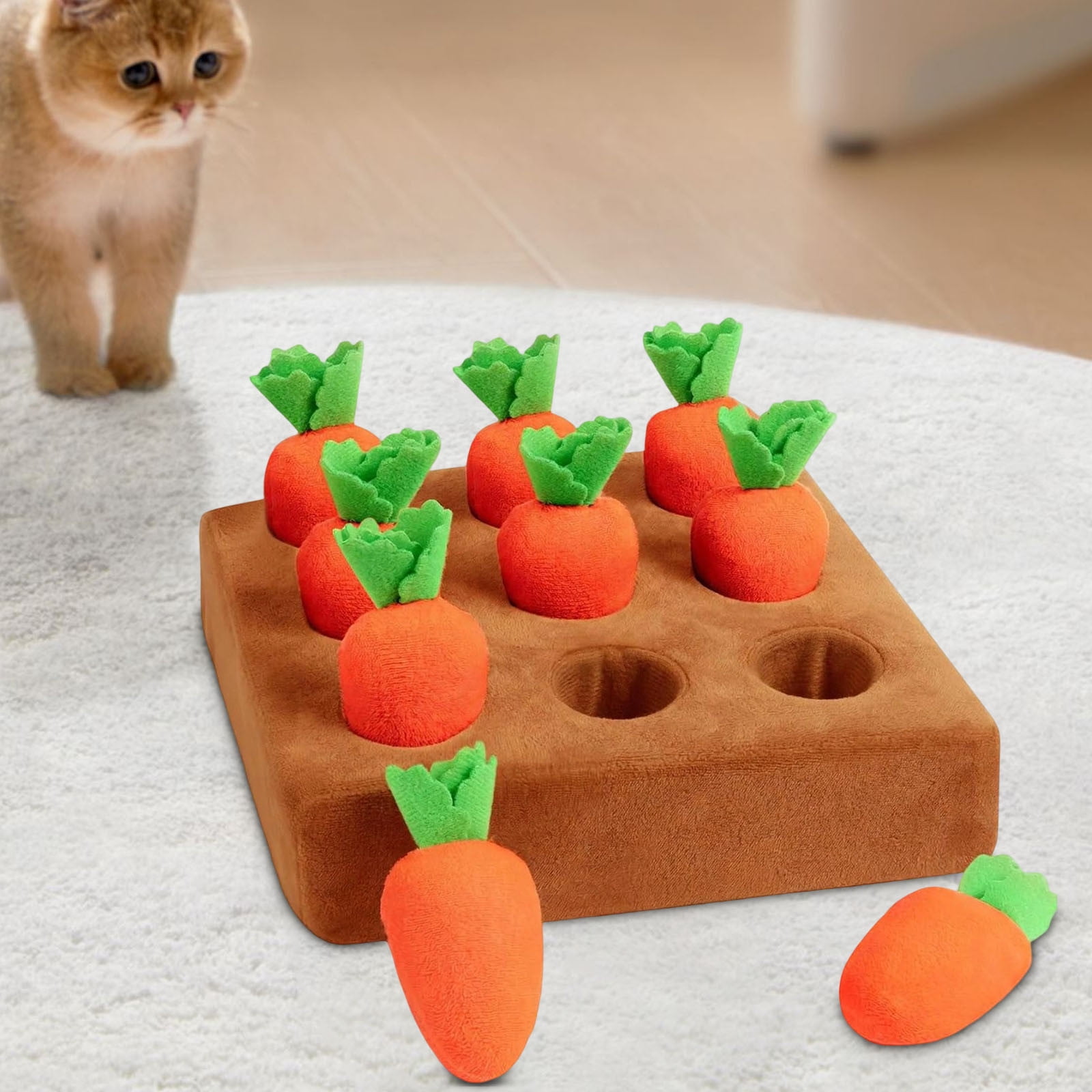 Specollect 4 Pcs Dog Sniffing Carpet Puzzle Toy, Interactive Scent Game Mat with Carrots for Mental Stimulation, Foraging Activity, Slow Feeding, Indoor Pet Entertainment, Soft Durable Fabric 20*20cm