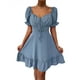 thumbnail image 1 of VISgogo Vestido de verano para mujer, vestido corto de corte bajo liso con lunares jacquard de manga corta, trajes de dobladillo con volantes de cintura alta para mujer VISgogo  moda, 1 of 9