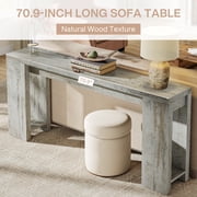 Finmind 71 Long Console Table, Narrow Distressed White Entryway Table Wood Sofa Table