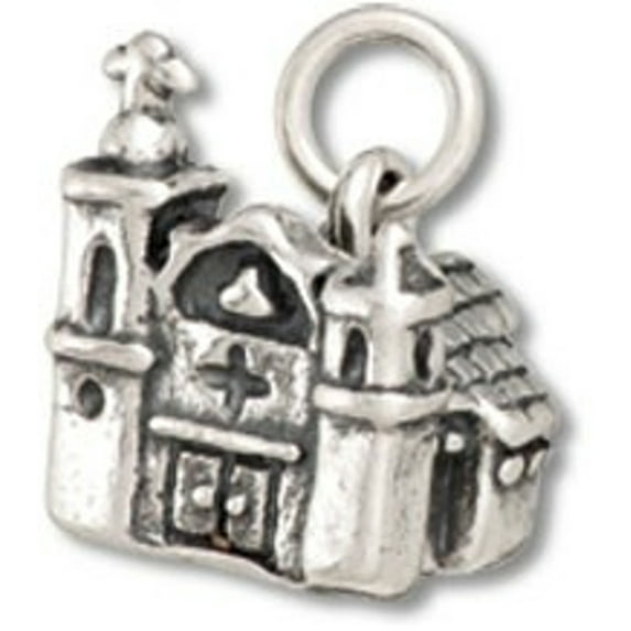 Sterling Silver 24" 1.2mm Box Chain 3D Mission Style Adobe Church Pendant Necklace