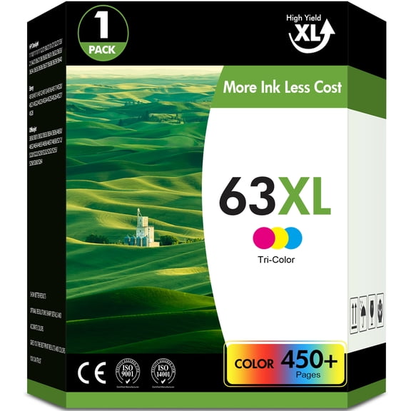 63XL Ink Cartridge Compatible for HP 63 Ink Cartridges for 63XL for HP Officejet 3830 4650 5255 5258 4655 5252 (1x Tri-Color)