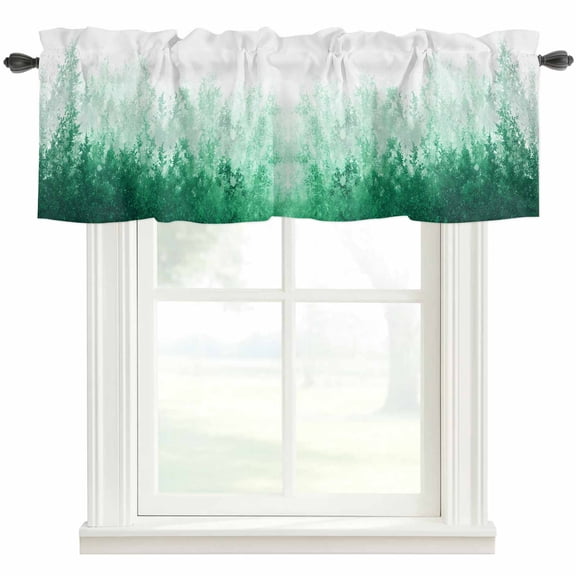 Green Forest Window Valance Curtain Abstract Tree Rod Pocket Valance for Windows Short Curtain for Living Room, Bedroom & Kitchen Window Decor 42x12in