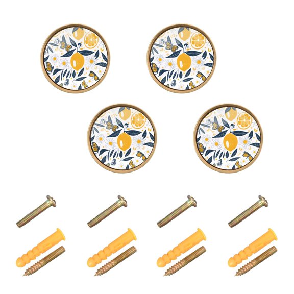 Kitchen Cabinet Knobs Cabinet Handles 1.25 inch Diameter Zinc Alloy Lemons Flowers Butterflies 4 Pack