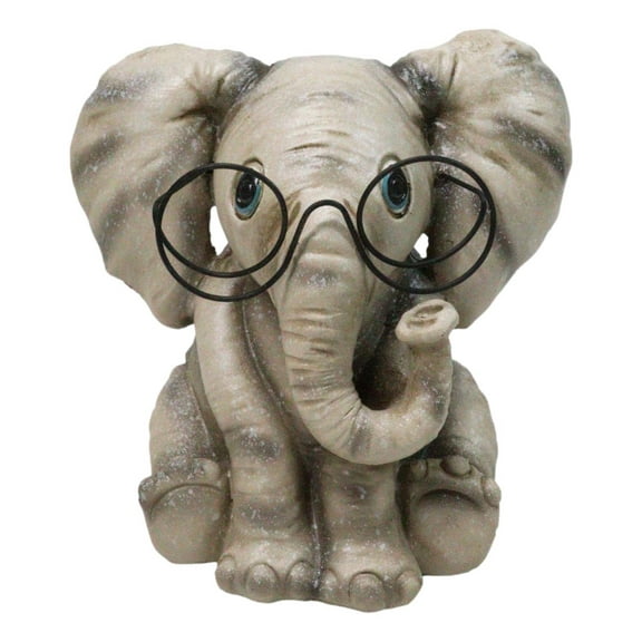 Safari African Savanna Whimsical Elephant Young Calf Wearing Glasses Figurine