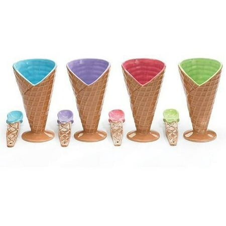 Set Of 4 Large Ice Cream Cone Dishes Bowls With