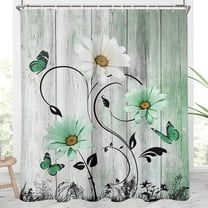 Green Floral Shower Curtain Extra Long 84 XL Flower Rustic Country Sage Mint Cute Daisy Spring Butterfly Home Bathroom Decor Bathtub Set with 12 Hooks,72x84,Farmhouse
