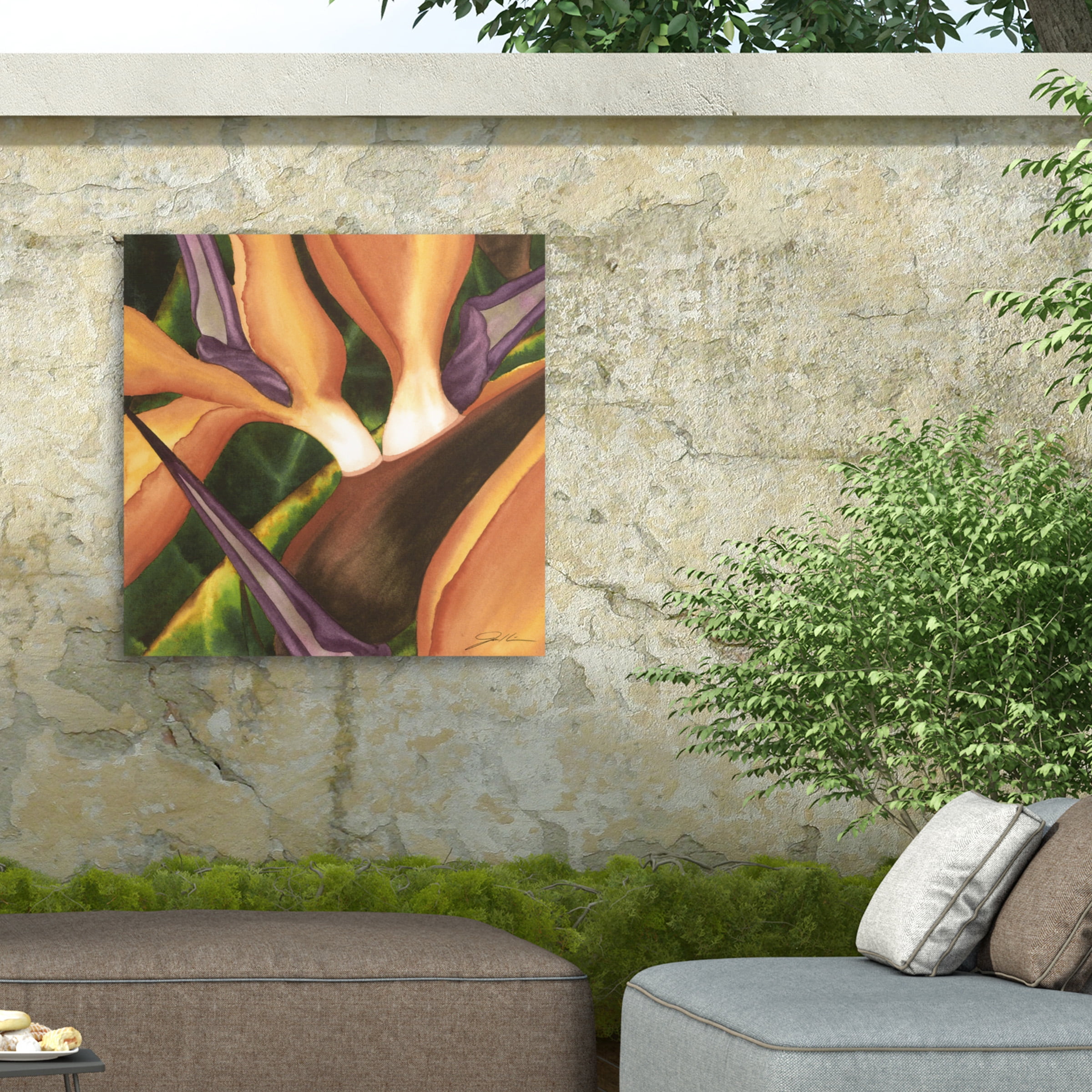 Jason Higby 'Bird Of Paradise Tile II' Outdoor Canvas 14x14