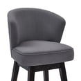 thumbnail image 5 of 30" Bar Stool With Gray Seat And Wood Frame, Swivel Enabled Fabric Upholstered Reassuring Footrest, 5 of 5