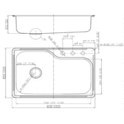 Stainless Steel Single Bowl Drop-In Kitchen Sink, 18-Gauge 304, 3-Hole, 33 x 22 x 8 in.
