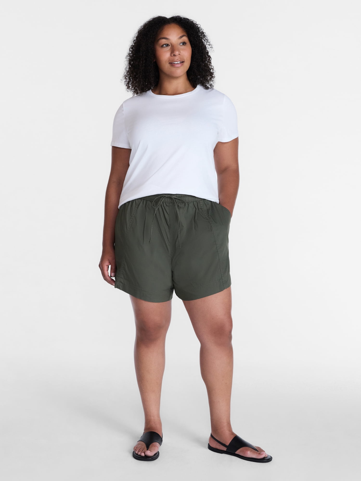 Time and Tru Women’s Mid Rise Poplin Shorts, Sizes XS-XXXL