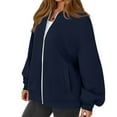 thumbnail image 6 of Womens Fall Fashion 2025 Oversized Zip Up Sweatshirt Jackets Casual Long Sleeve Bomber Outerwear Winter Outfits Navy XXL, 6 of 7