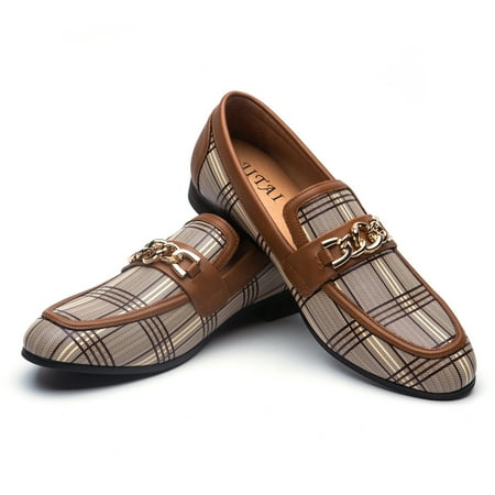 JITAI Men s Leather Shoes Pattern Printing Men Dress Loafer Shoes Brown Size 10