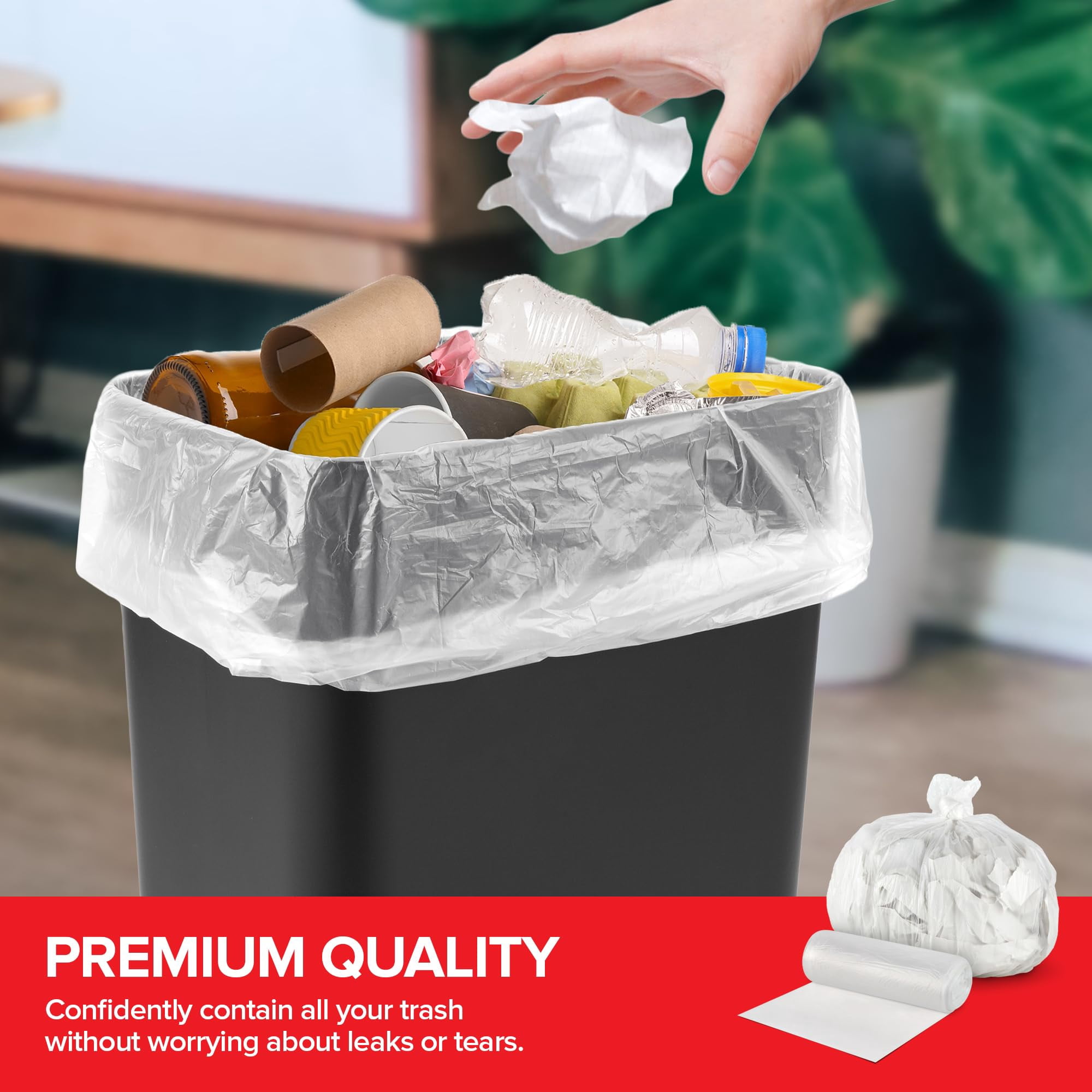 Stock Your Home Clear Trash Bags – 6-10 Gallon (1000 Pack) – Disposable Leak-Resistant Garbage Can Liners for Office, Bathroom, Deli, Produce, Dog Poop, Cat Litter