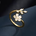 thumbnail image 4 of Delicate Flower Leaf Wrap Finger Ring for Women Pink Cubic Zirconia Crystal Floral Statement Ring Promise Engagement Rings Adjustable Open Band, 4 of 6