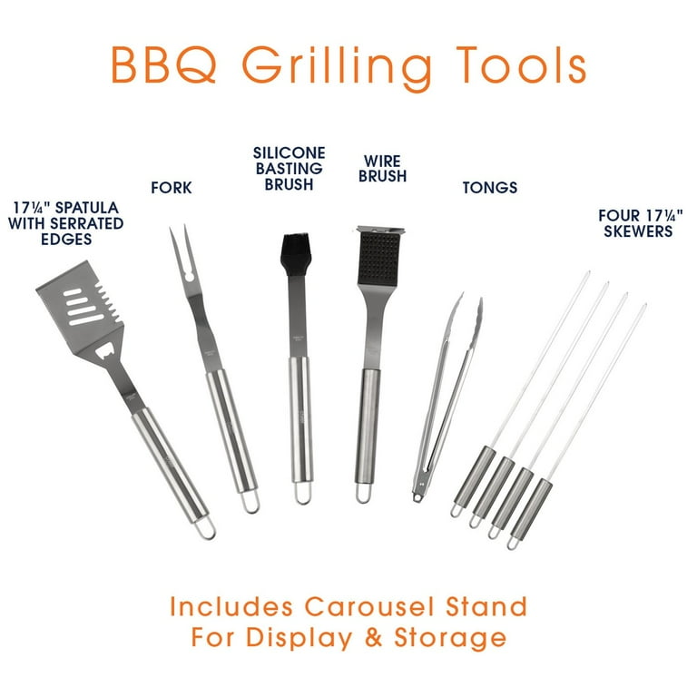 Cheer Collection 10-Piece Stainless Steel BBQ Grilling Utensil Set on  Carousel