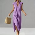 thumbnail image 5 of Women's Ruffle Collar Dresses Sleeveless Maxi Dress with Pocket Breathable Casual Boho Summer Vacation Dress Purple L, 5 of 8