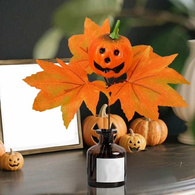 Ltdhehe Halloween Decorations Set Pumpkin & Autumn Maple Leaf Branch Centerpiece For Fall Party Tabletop Mantel
