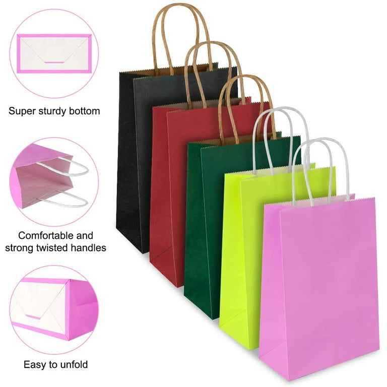 5 Kraft Paper Gift Bags With Handles Size Rose 5 1/2 X 3 1/4 X 8 3/8 