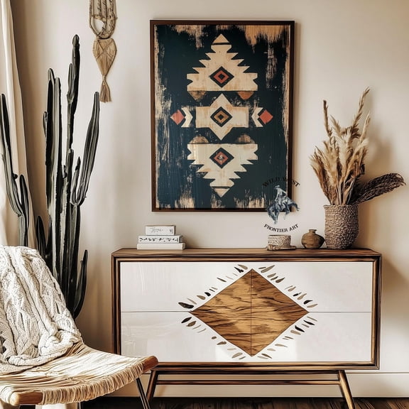 Southwestern Aztec Art Print, Boho Cowgirl Room Decor Home Decor #3187, Unframed Poster Size 8x12