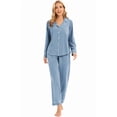 thumbnail image 2 of GEX 100% Cotton Pajamas for Women PJ Set Soft Button-Down 2 Piece Set Knitted Long Sleeve Sleepwear Loungewear Misty Blue S, 2 of 7