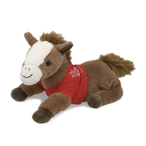 DolliBu I LOVE YOU Super Soft Laying Brown Horse Plush- Cute Horse Plush Stuffed Animal with I Love You Red Shirt For Valentine, Anniversary, Romantic Date, Boyfriend, or Girlfriend Gift - 12 Inches