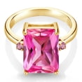 thumbnail image 2 of Gem Stone King 18K Yellow Gold Plated Silver Pink Created Sapphire and Pink Lab Grown Diamond Ring for Women (10.08 Cttw, Emerald Cut 14x10MM, Gemstone September Birthstone, Size 7), 2 of 4