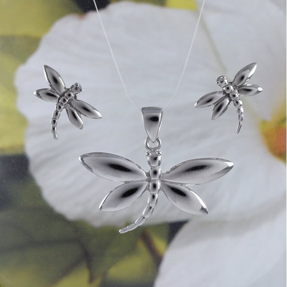 Stunning Large Hawaiian Dragonfly Necklace and Earring, Sterling Silver Dragonfly Pendant, N6116S Birthday Valentine Wife Mom Gift