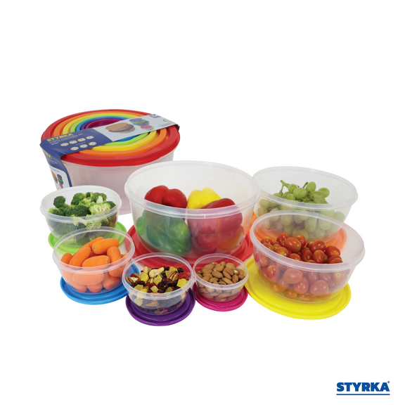 Set de 14 contenedores Reutilizables de plástico circulares STYRKA Con Tapa Colores