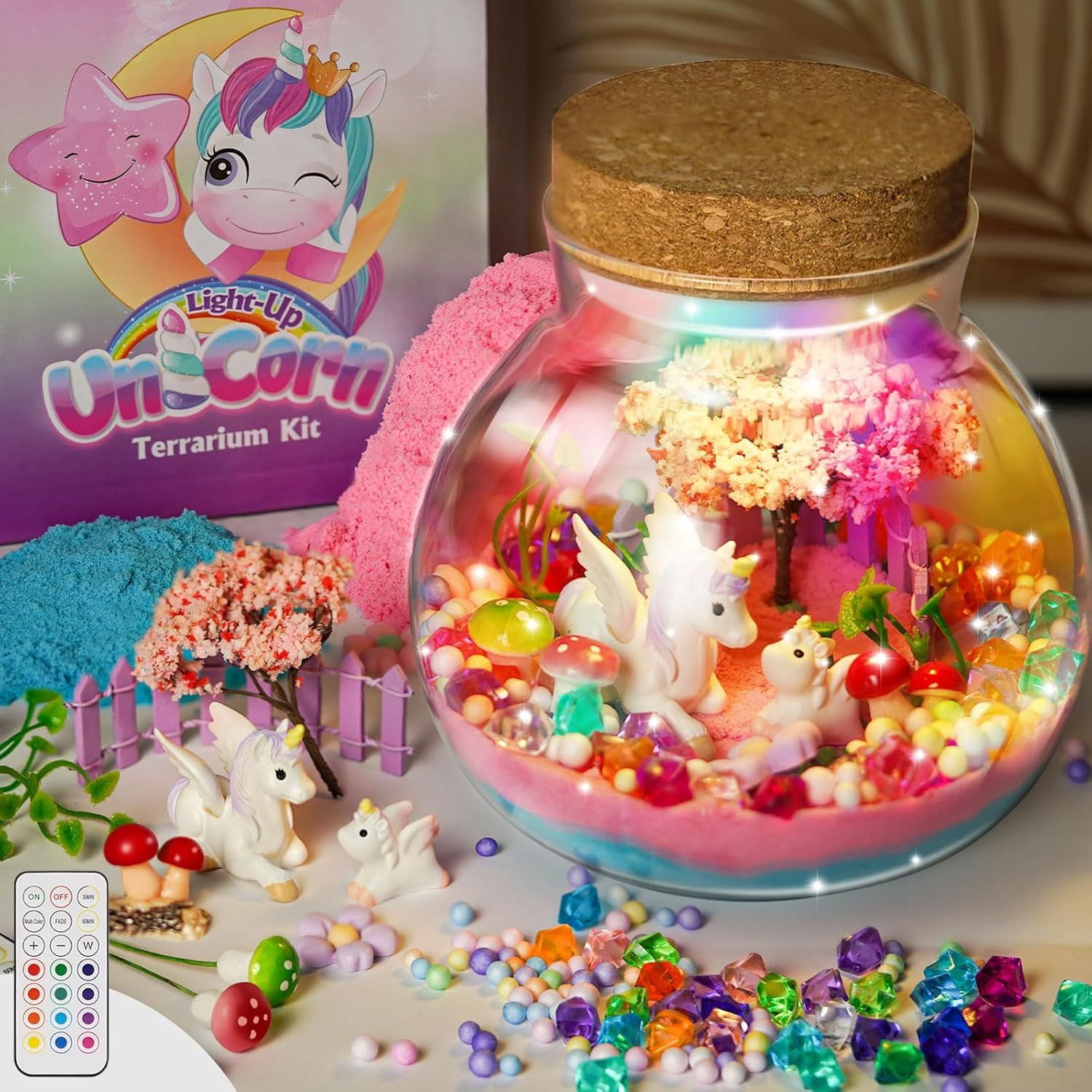 Terrario De Unicornio Con Lámpara Lunar DIY – Kit De Manualidades Para Niñas De 4 A 12 Años – Pintable Y Con Luces LED – Regalo Creativo Y Educativo