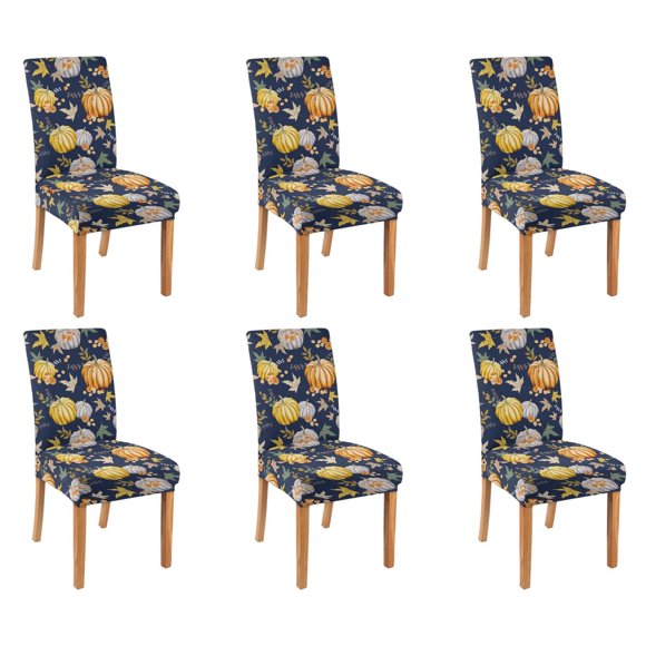 Chair Covers for Dining Room Set Of 6 Spandex Super Fit Stretch Removable Washable Chair Seat Protector Cover for Home Party Hotel Wedding Ceremony, Universal Size (Autumn Pumpkin)