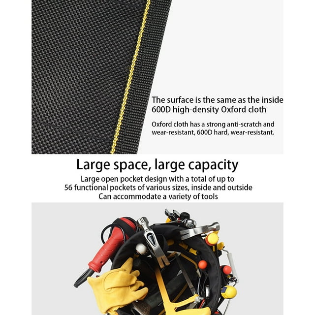 pitrice Garden Tool Bag Oxford Organizer Bucket Props Basket Oxford Pouch Multi-Pocket Large Opening Multi-function Planting Props for Yards Black