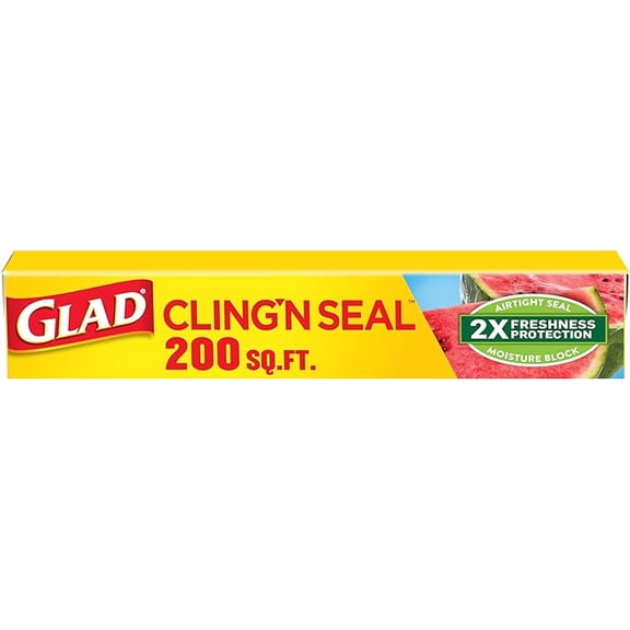 Glad Cling N Seal Plastic Food Wrap, 200 Square Foot Roll (Package May Vary)