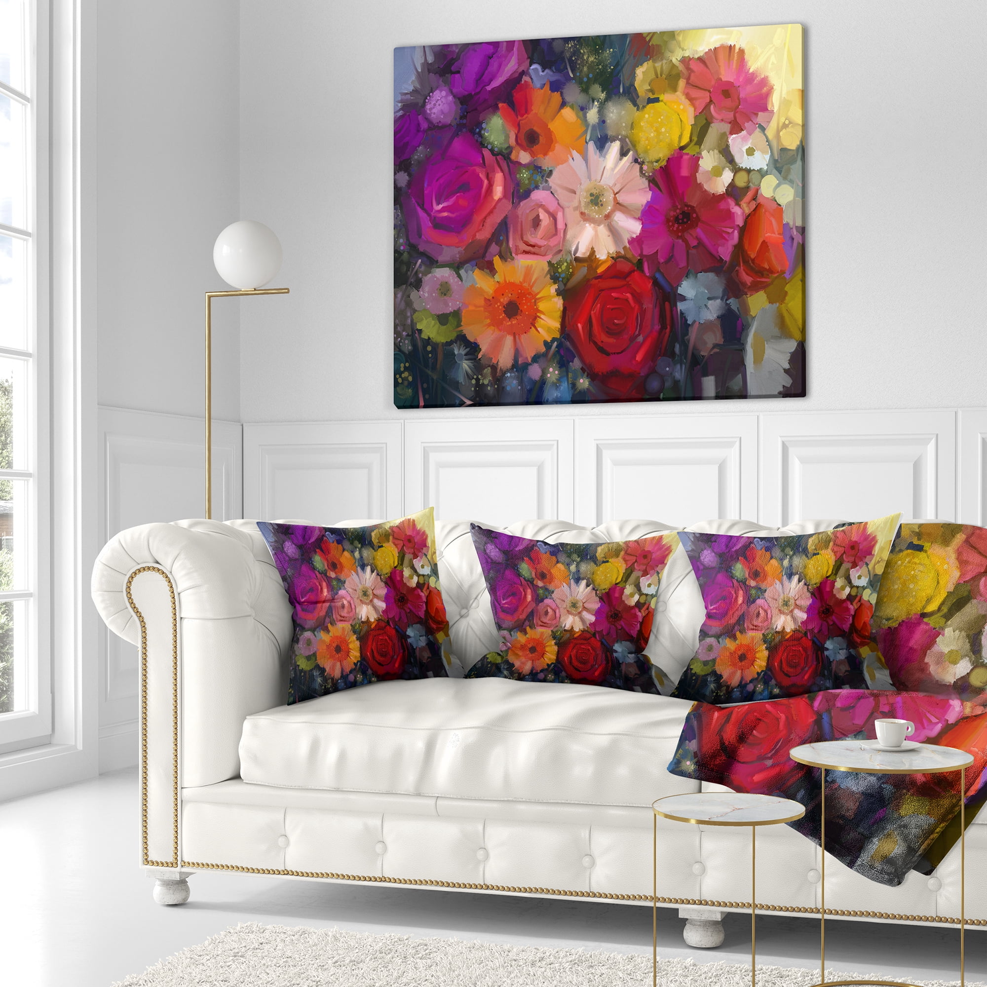 Designart Bouquet of Rose Daisy and Gerbera - Floral Throw Pillow - 18x18