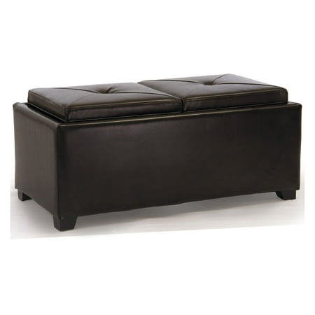 Maxwell Faux Leather Double Tray Ottoman - Brown