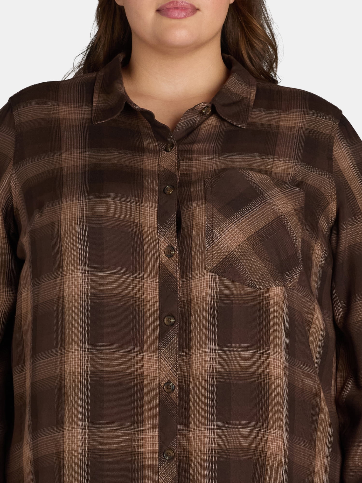 Terra & Sky Women's Plus Plaid Button-Down Shirt, Sizes 0X-5X