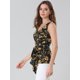 thumbnail image 4 of Top peplum envolvente con dobladillo asimétrico en la cintura con cuello en V sin mangas para mujerNegro Amarillo M, 4 of 6