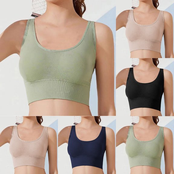 SMihono Womens U Back Sports Bra - Scoop Neck Padded Low Impact Yoga Bra Workout Crop Top with Built in Bra Light Support Sport Wireless Bra Beige 8