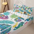 thumbnail image 3 of Metsweet Cartoon Animal Lizard Zipper Twin Comforter Sets with Fitted Sheet and 2 Pillowcases, Tropical Leaves Zipper Bedding Set, Pink Yellow Teal,4-Piece, 3 of 6